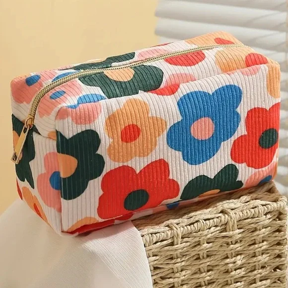 NEW| Colorful Flower Pattern Zipper Versatile Cosmetic Bag Travel Toiletry Pouch - Picture 4 of 5